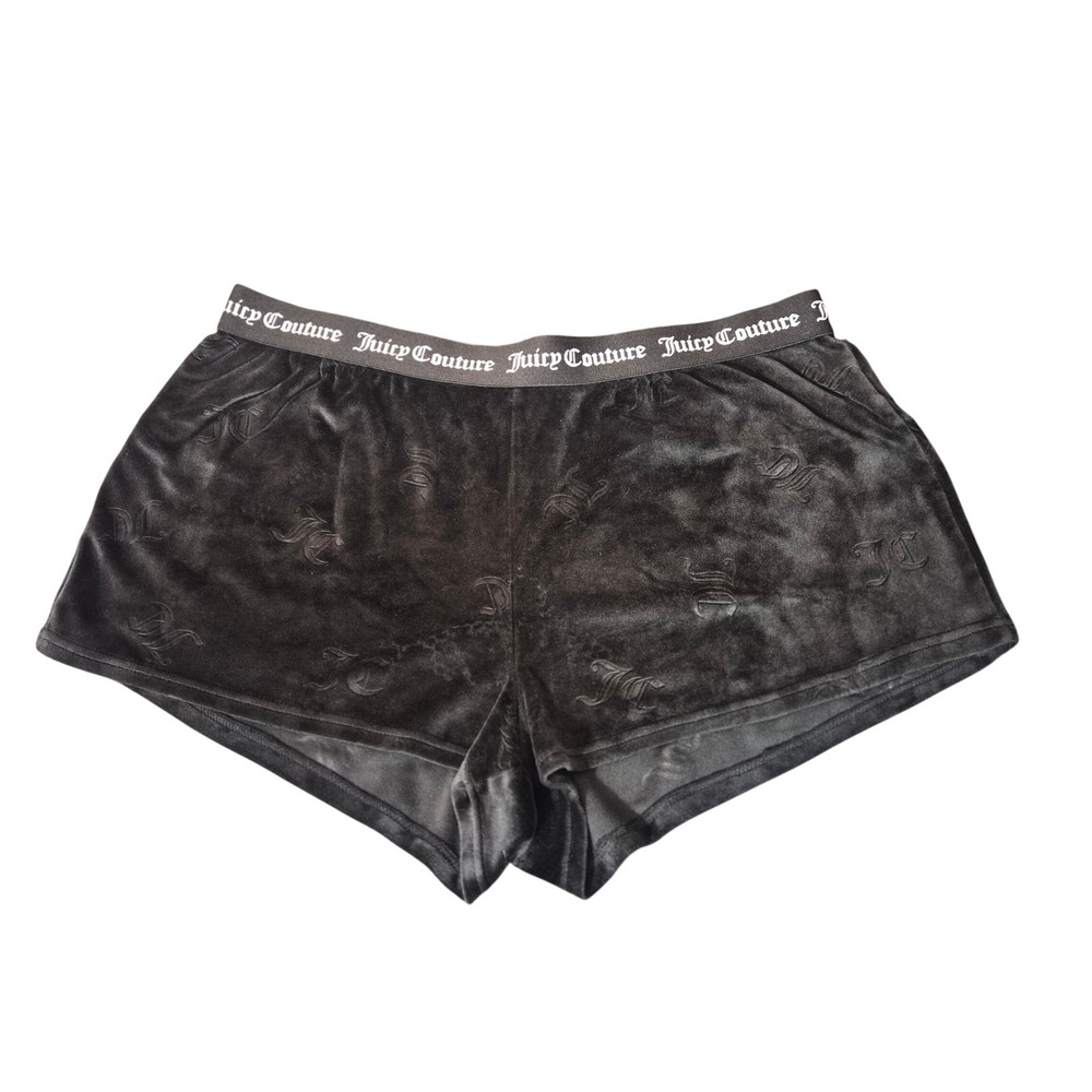 Juicy Couture Black Velour Monogram Sleep Shorts XL Logo Waistband 1751-47